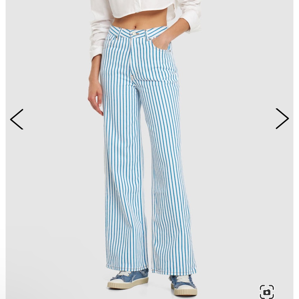 Ganni white & blue striped pants size 26